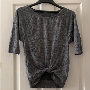 Grey vented workout top with front tie